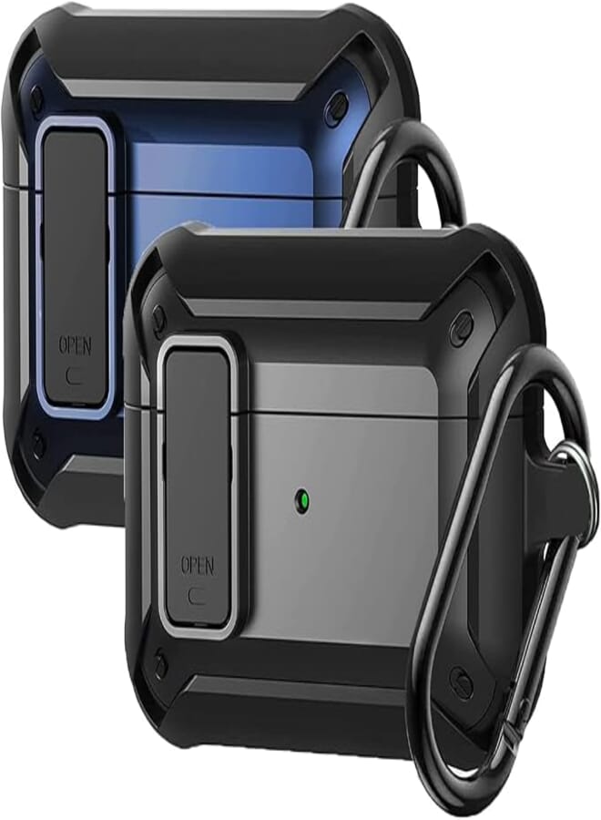 Airpods Pro 2 Case Cover, [Secure Lock] Olytop Armor Airpods Pro 2 Case Full-Body Rugged Cool AirPods Pro 2 nd Protective Skin Shock Case Men Women with Keychain for Apple Airpod Pro 2nd - Black+Blue